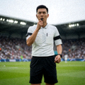 足球裁判在比赛中吹哨并查看比赛时间的现场画面